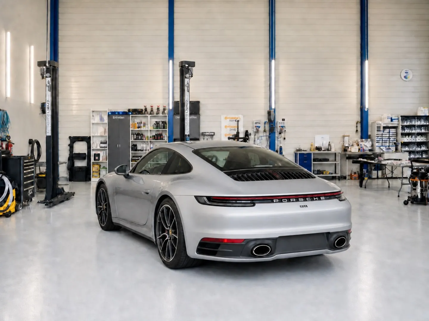 Derselbe Porsche 911 mit reparierter Heckstossstange